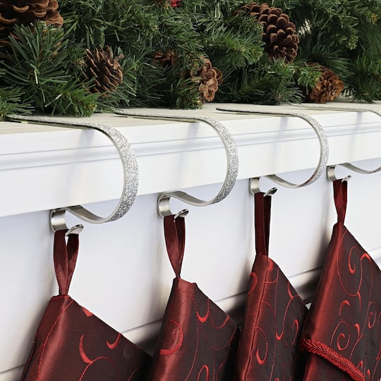 Original MantleClip® Silver Glitter Stocking Holders, 4ct.